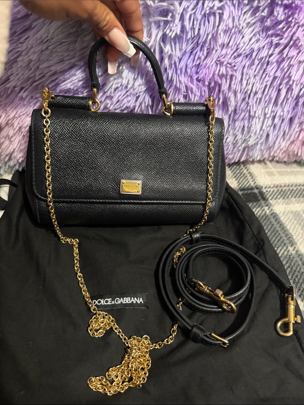 Dolce & Gabbana mini Black Leather Crossbody with Gold Chain